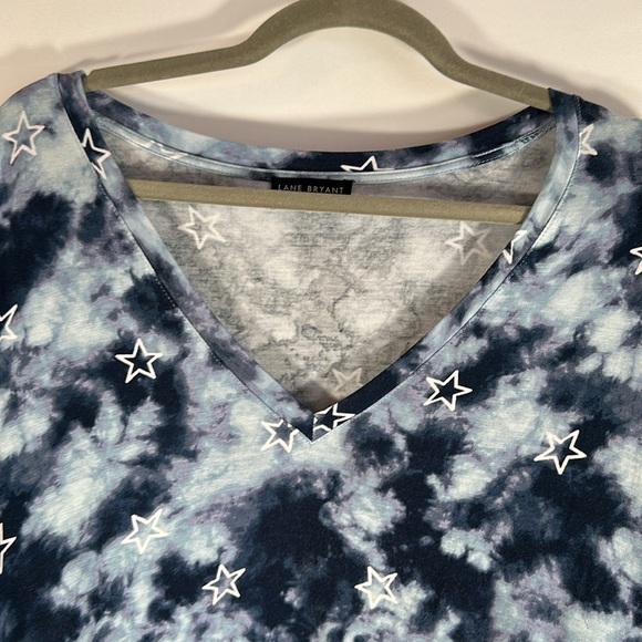 Lane Bryant Blue Tie Dye Star Babydoll Knit Stretchy Top - Picture 4 of 7